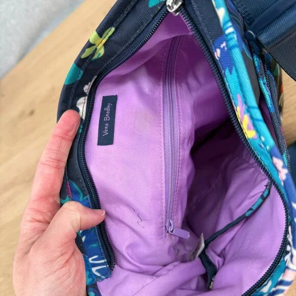 Vera Bradley Lighten Up Slim Crossbody Bag Purse Dark Blue Floral Casual Nylon - Picture 11 of 15